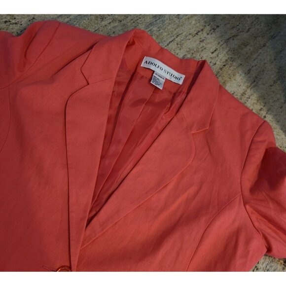 Linen Blend Blazer Women Sz 10 Lined blazer Pink 1 button Adolfo Studio - Picture 8 of 14